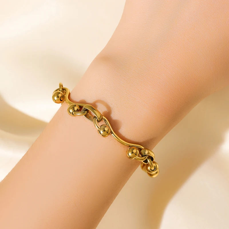 Gold Beads Chain Necklace & Bracelet Set