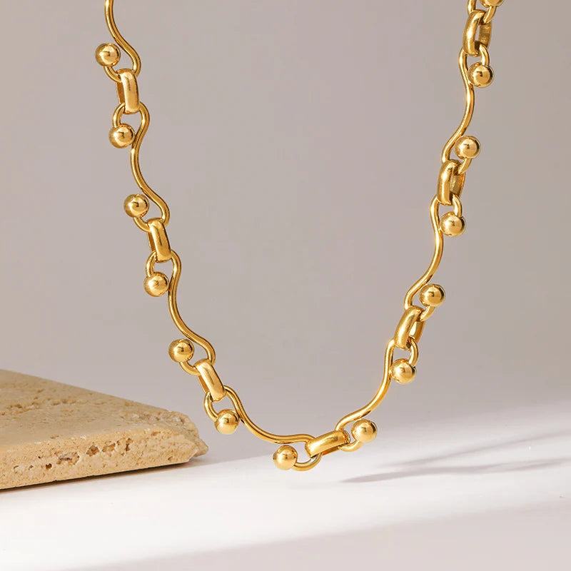 Gold Beads Chain Necklace & Bracelet Set
