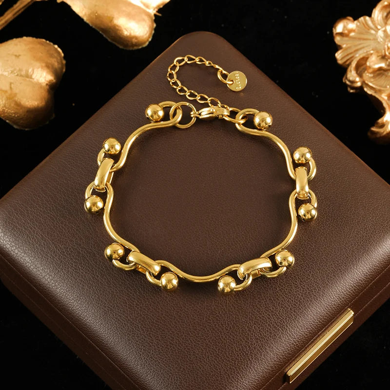 Gold Beads Chain Necklace & Bracelet Set