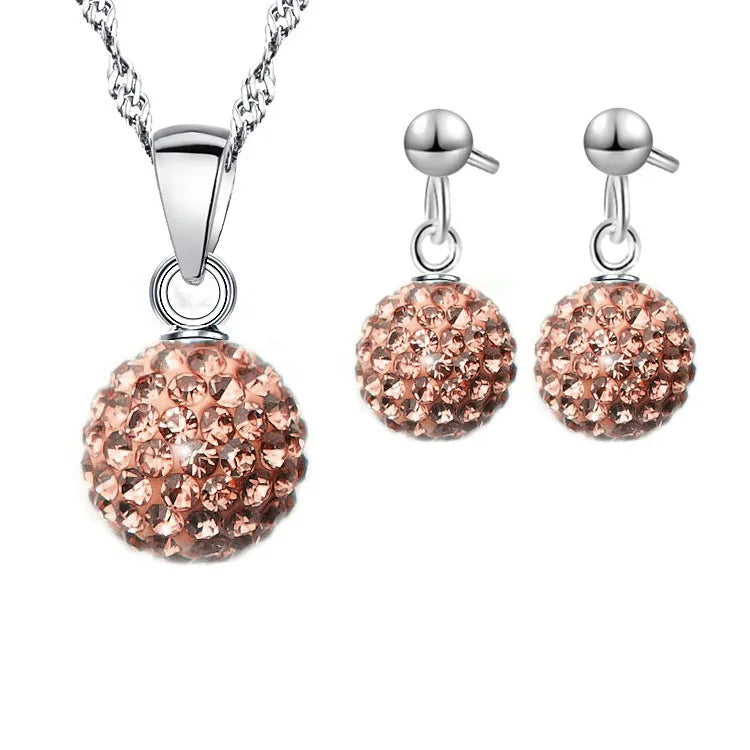 925 Sterling Silver Crystal CZ Necklace & Hoop Earrings Bridal Set