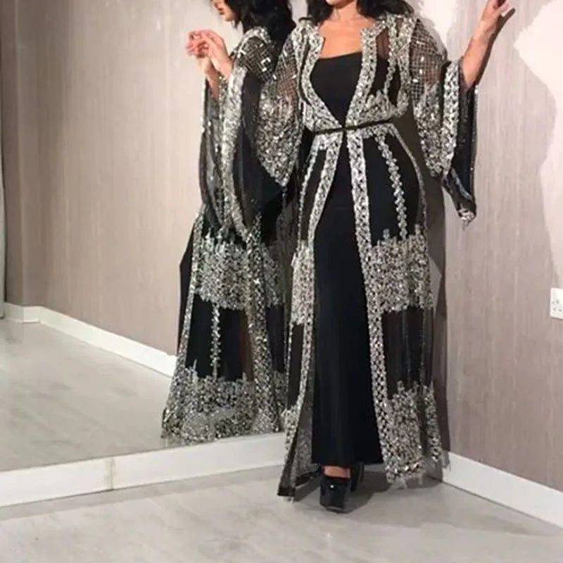 Luxury Embroidery Lace Sequin Abaya Two-Piece Set