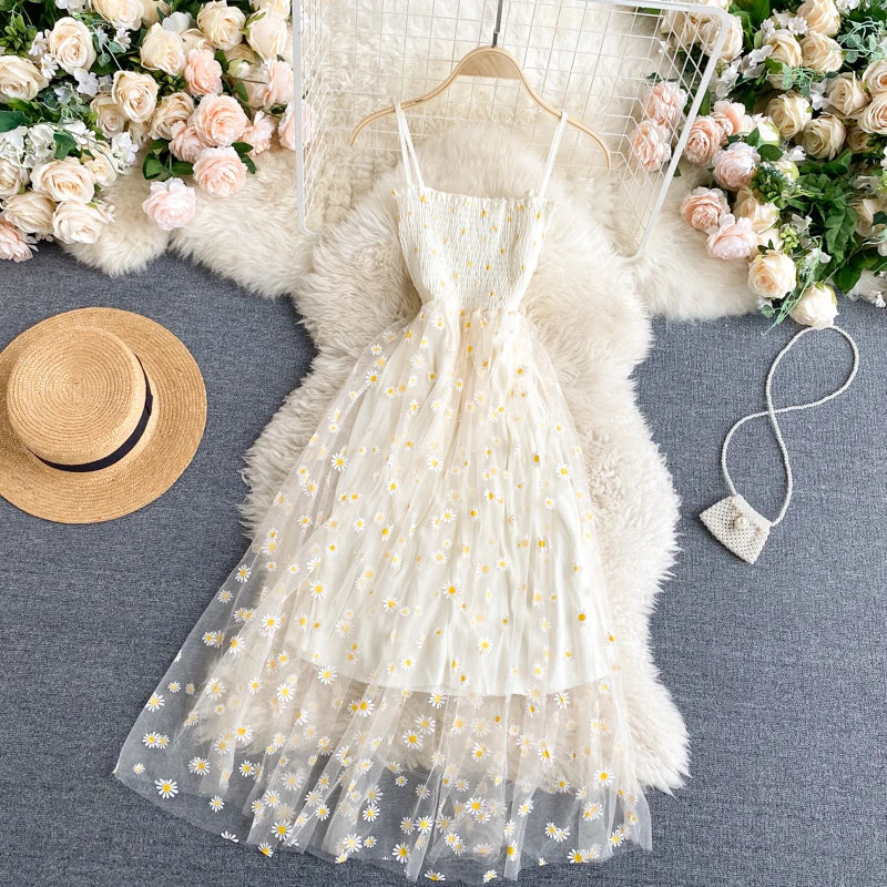 Printed Square Neck A-Line Midi Sundress
