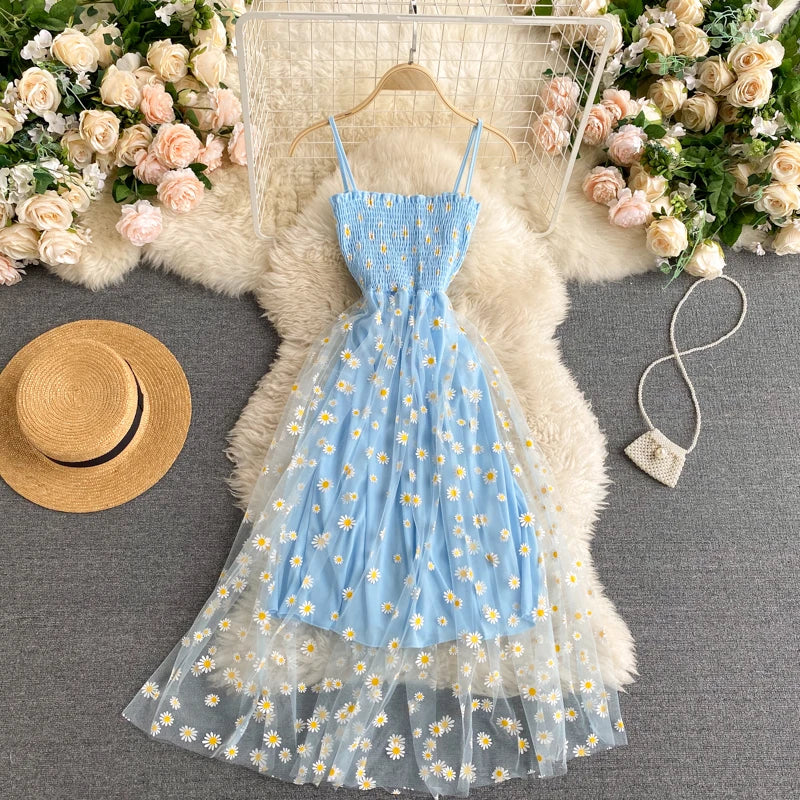 Printed Square Neck A-Line Midi Sundress