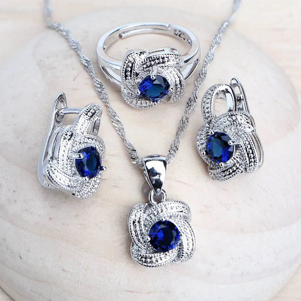 Blue Zirconia 925 Sterling Silver Bridal Jewellery Set