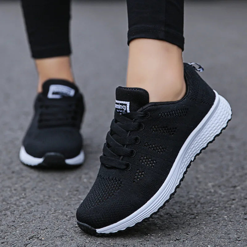 Women's Stretch Fabric Sneakers – Colorful Lace-Up Casual Shoes
