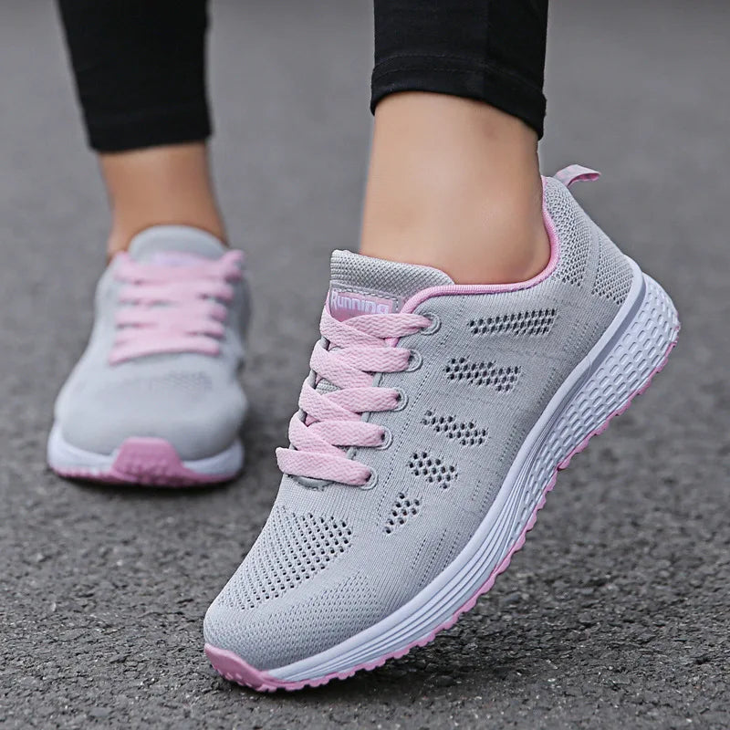 Women's Stretch Fabric Sneakers – Colorful Lace-Up Casual Shoes