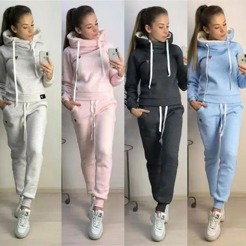 Fleece Leather Badge Long Sleeve Sports Sweater Set