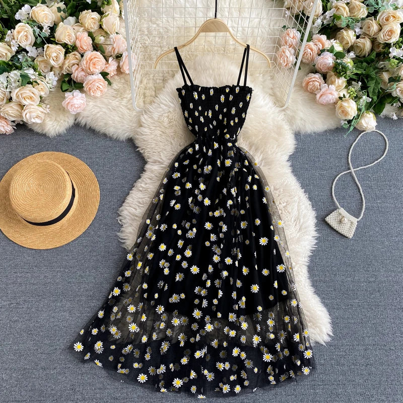 Printed Square Neck A-Line Midi Sundress
