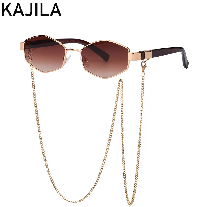Sexy Small Frame Hexagon Sunglasses Women With Chain 2026 Luxury Brand Designer Punk Sun Glasses For Ladies Shades Gafas De Sol