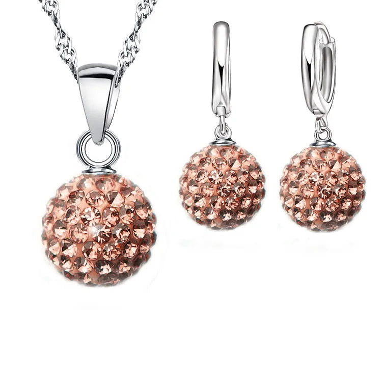 925 Sterling Silver Crystal CZ Necklace & Hoop Earrings Bridal Set