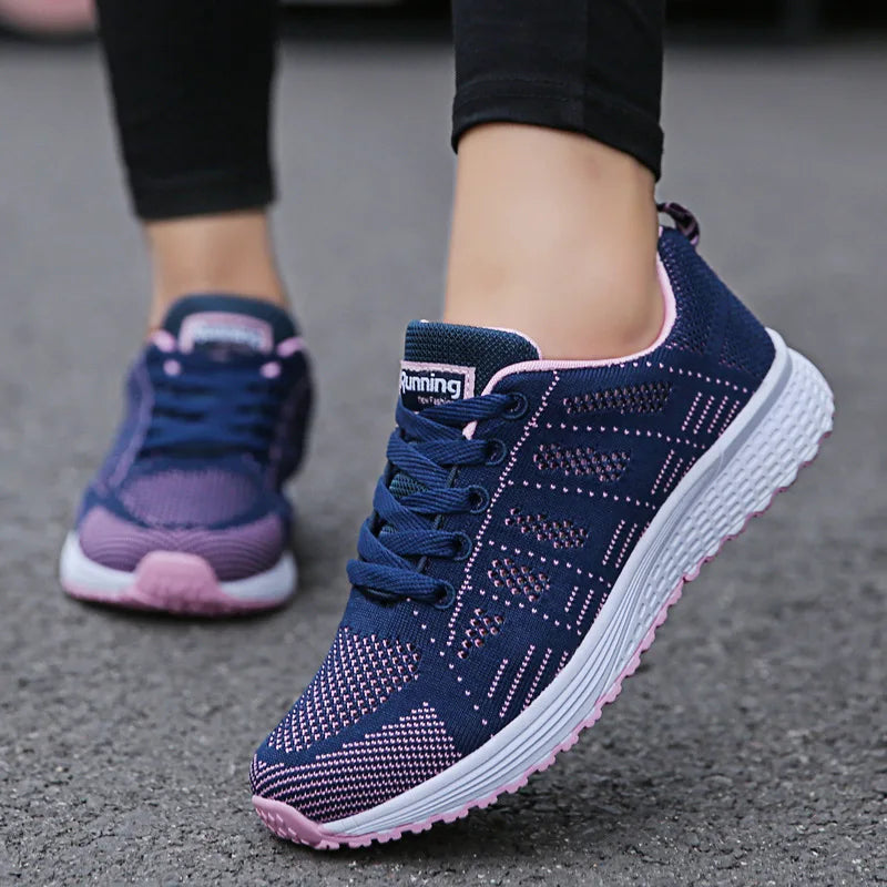 Women's Stretch Fabric Sneakers – Colorful Lace-Up Casual Shoes