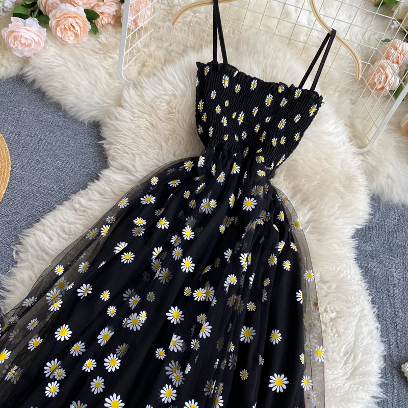 Printed Square Neck A-Line Midi Sundress