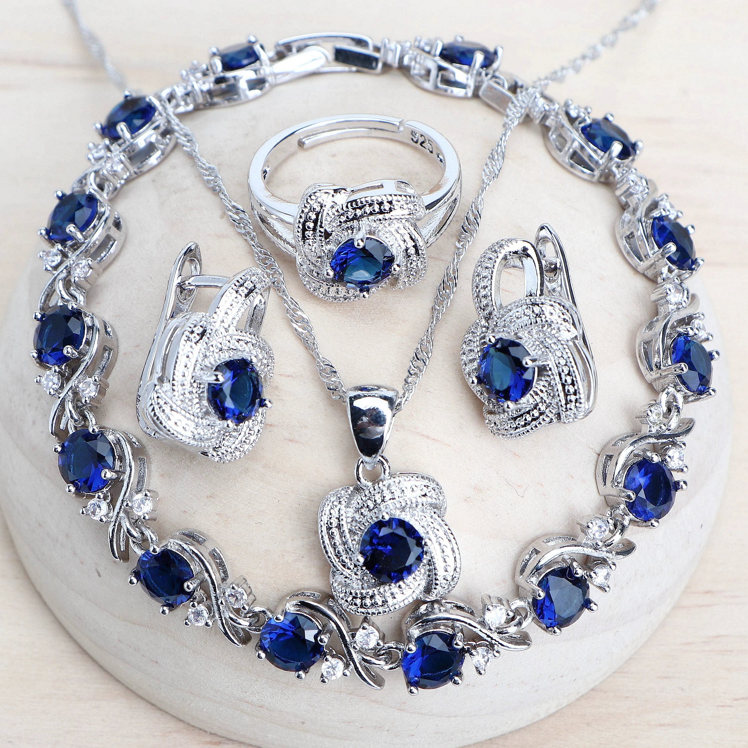 Blue Zirconia 925 Sterling Silver Bridal Jewellery Set