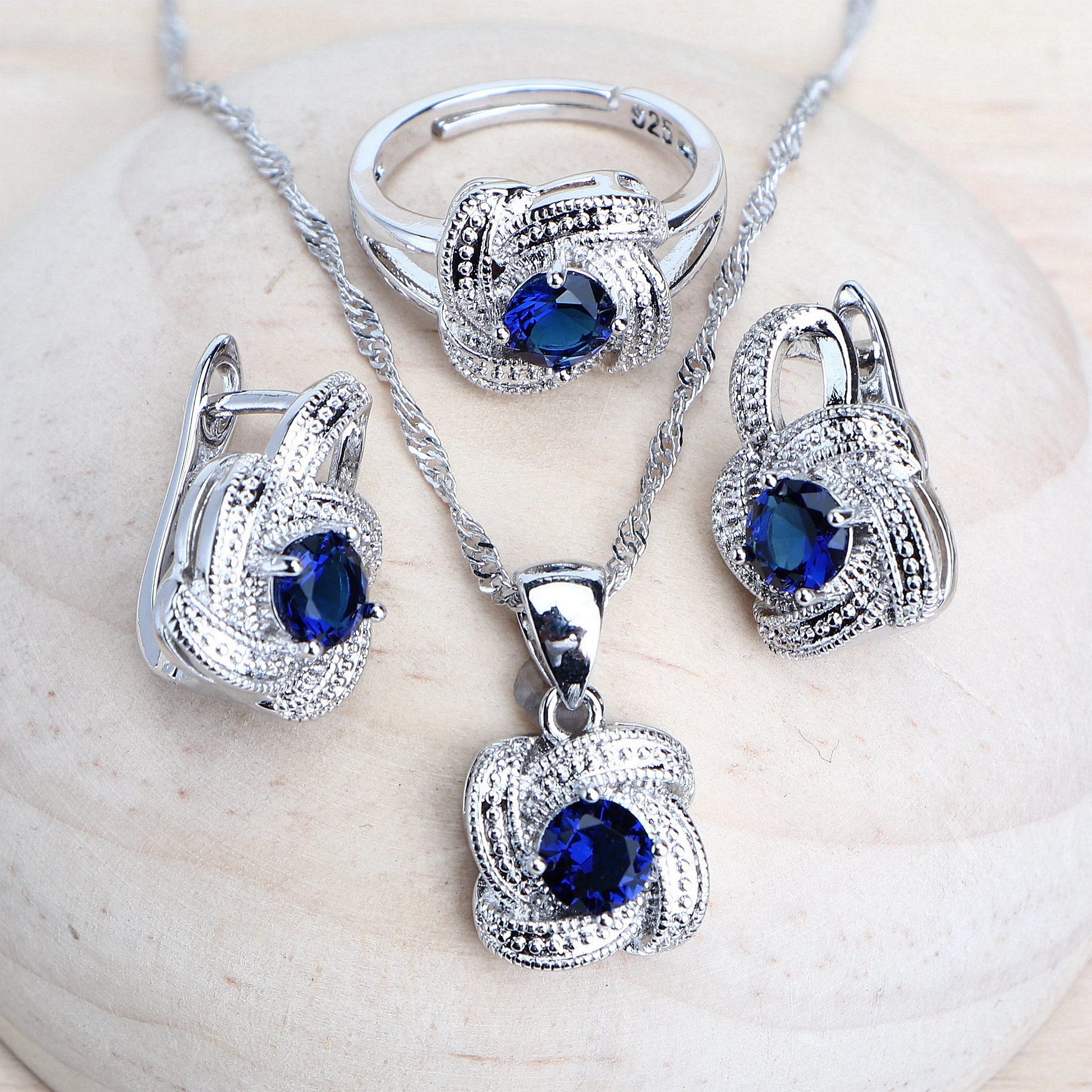 Blue Zirconia 925 Sterling Silver Bridal Jewellery Set