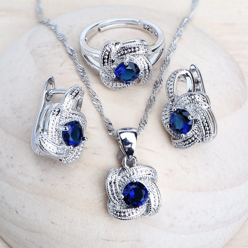 Blue Zirconia 925 Sterling Silver Bridal Jewellery Set