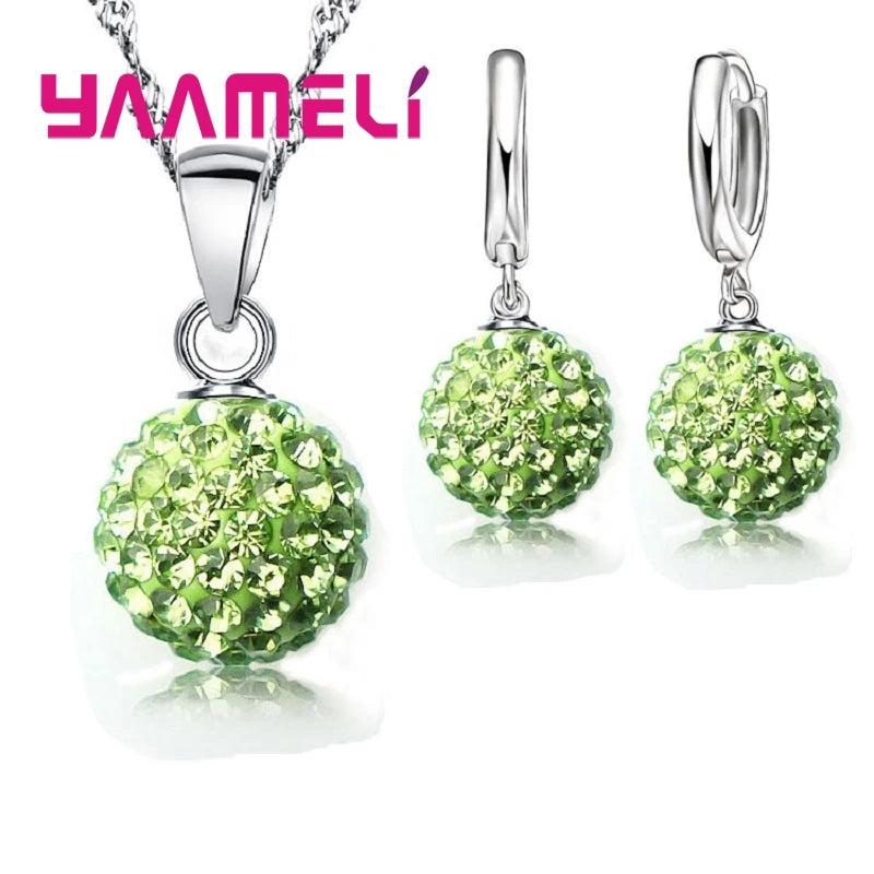 925 Sterling Silver Crystal CZ Necklace & Hoop Earrings Bridal Set