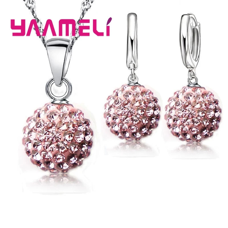 925 Sterling Silver Crystal CZ Necklace & Hoop Earrings Bridal Set