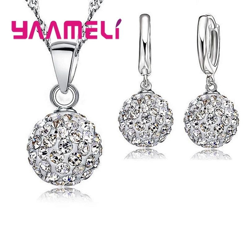 925 Sterling Silver Crystal CZ Necklace & Hoop Earrings Bridal Set