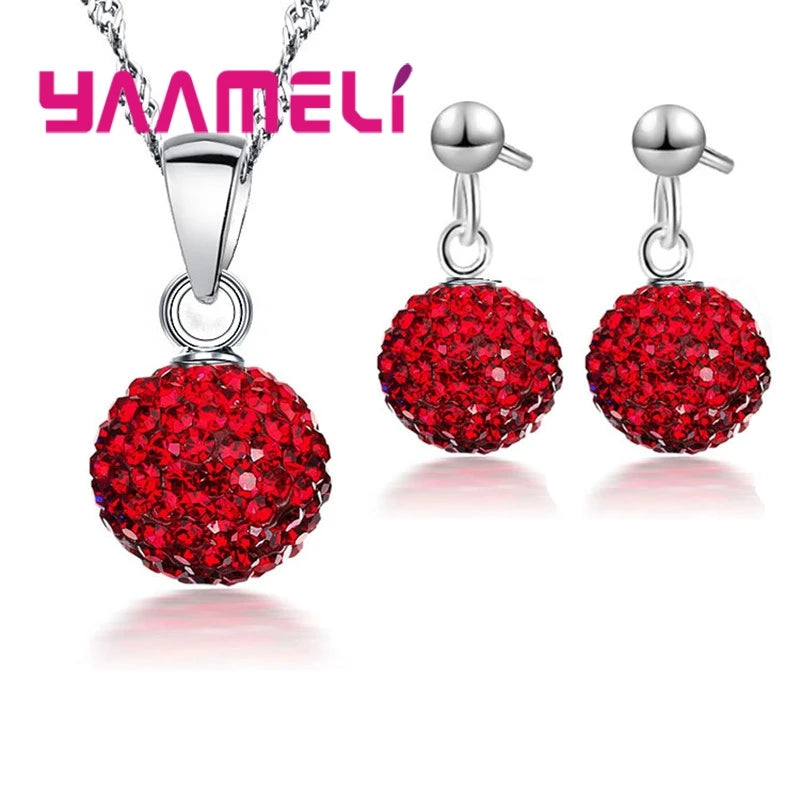 925 Sterling Silver Crystal CZ Necklace & Hoop Earrings Bridal Set