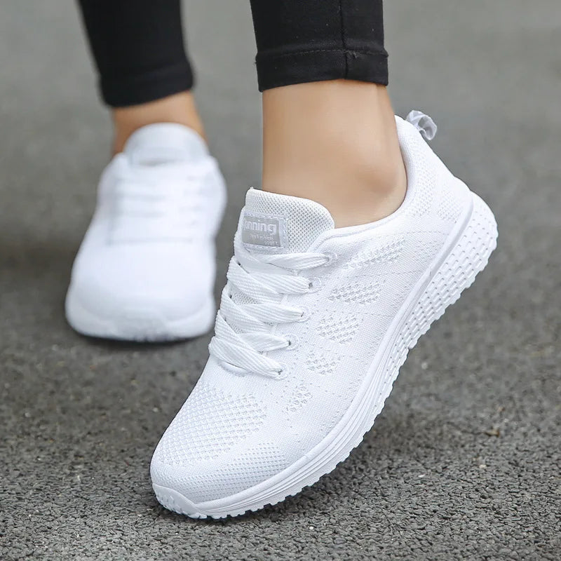 Women's Stretch Fabric Sneakers – Colorful Lace-Up Casual Shoes