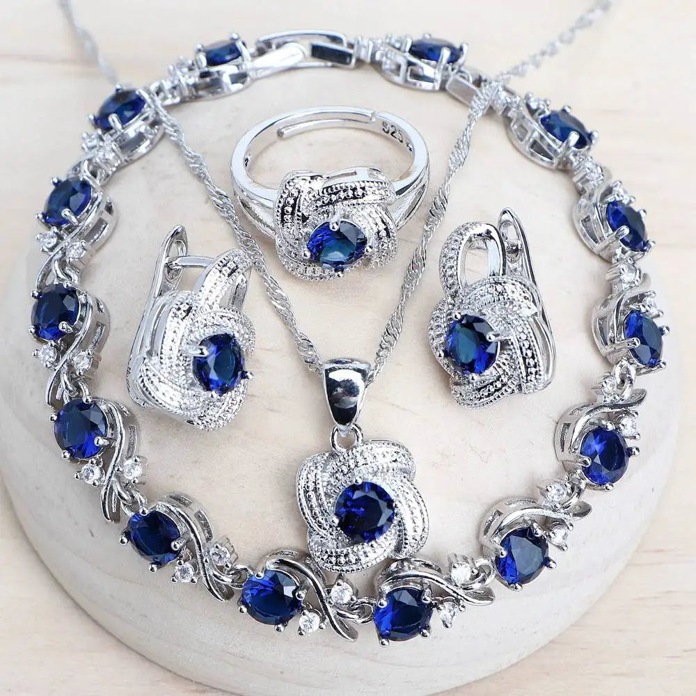 Blue Zirconia 925 Sterling Silver Bridal Jewellery Set