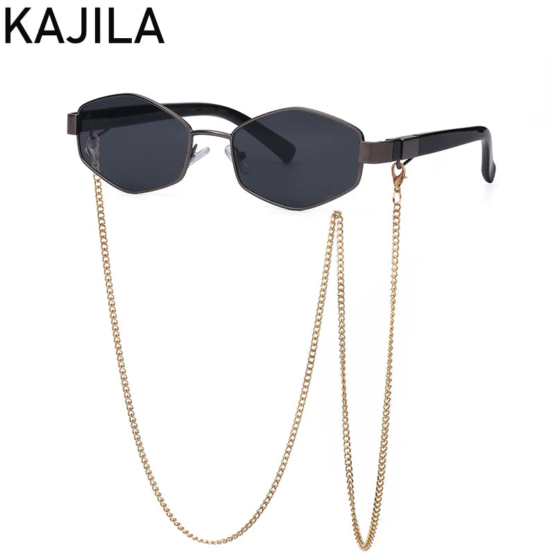 Sexy Small Frame Hexagon Sunglasses Women With Chain 2026 Luxury Brand Designer Punk Sun Glasses For Ladies Shades Gafas De Sol