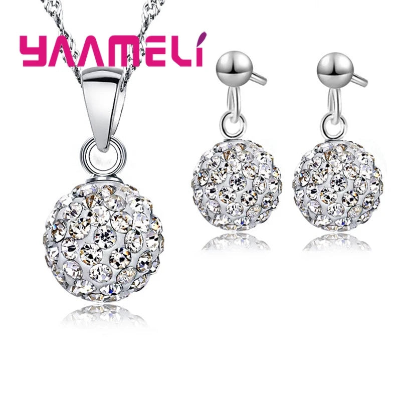 925 Sterling Silver Crystal CZ Necklace & Hoop Earrings Bridal Set