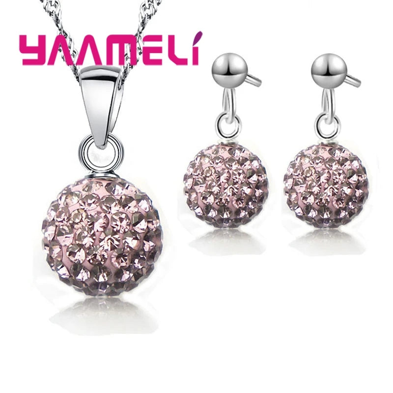 925 Sterling Silver Crystal CZ Necklace & Hoop Earrings Bridal Set
