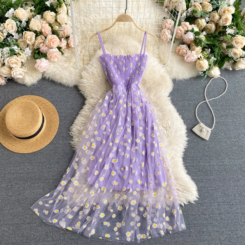 Printed Square Neck A-Line Midi Sundress