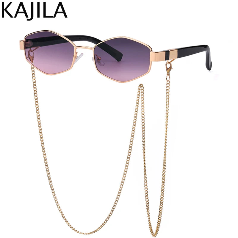 Sexy Small Frame Hexagon Sunglasses Women With Chain 2026 Luxury Brand Designer Punk Sun Glasses For Ladies Shades Gafas De Sol