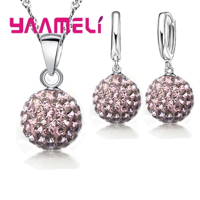 925 Sterling Silver Crystal CZ Necklace & Hoop Earrings Bridal Set