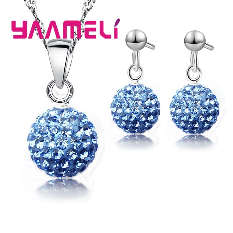 925 Sterling Silver Crystal CZ Necklace & Hoop Earrings Bridal Set