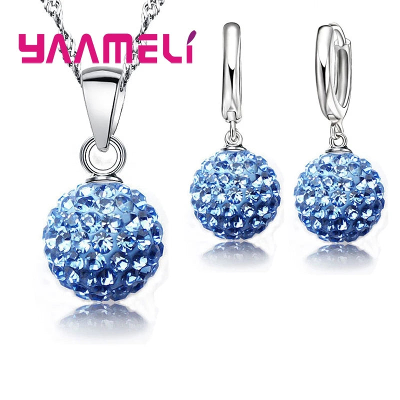 925 Sterling Silver Crystal CZ Necklace & Hoop Earrings Bridal Set