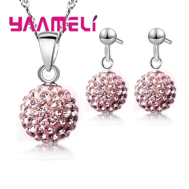 925 Sterling Silver Crystal CZ Necklace & Hoop Earrings Bridal Set