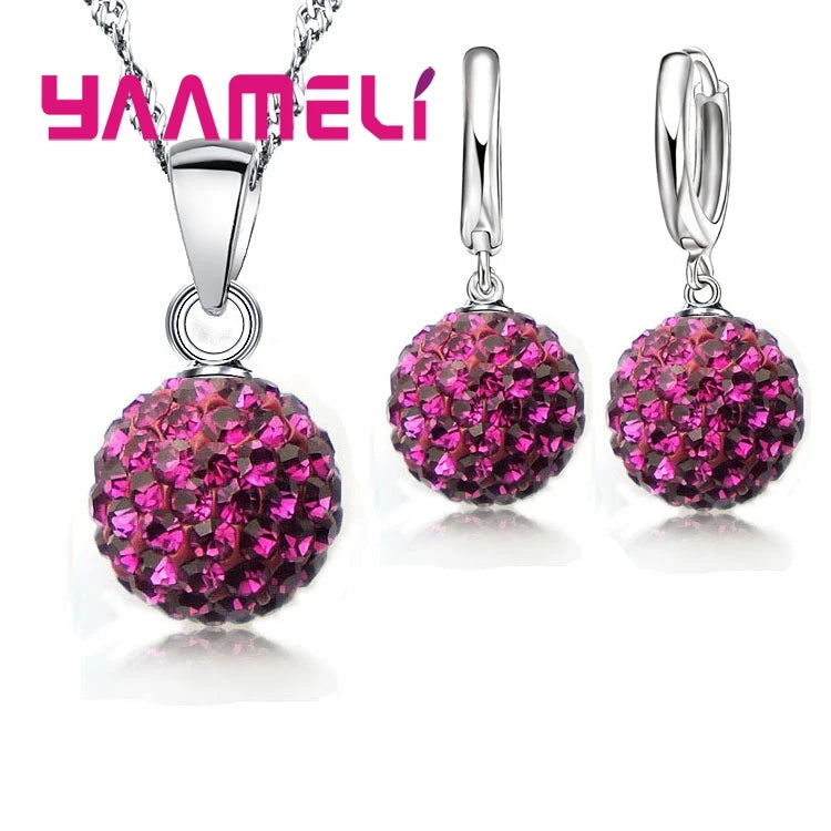925 Sterling Silver Crystal CZ Necklace & Hoop Earrings Bridal Set