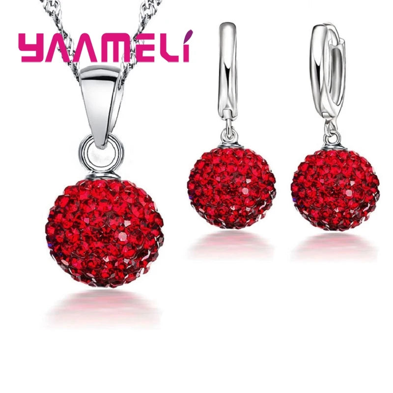 925 Sterling Silver Crystal CZ Necklace & Hoop Earrings Bridal Set