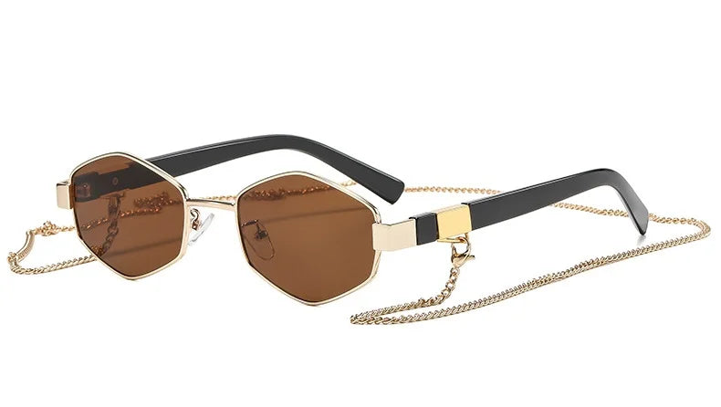 Fashionable Polygonal Metal Sunglasses For Women, Retro Personalized Street Style Sunglasses, Outdoor Casual Chain Sunglasses