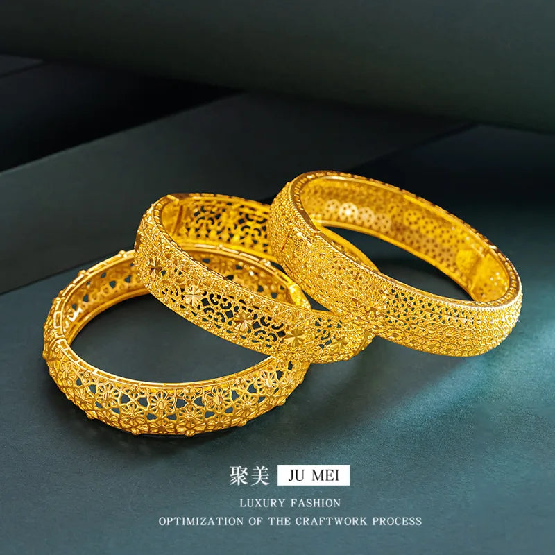 24K Pure Gold Openwork Flower Bracelet