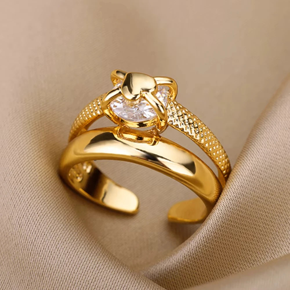 Gold Zircon Cross Open Ring