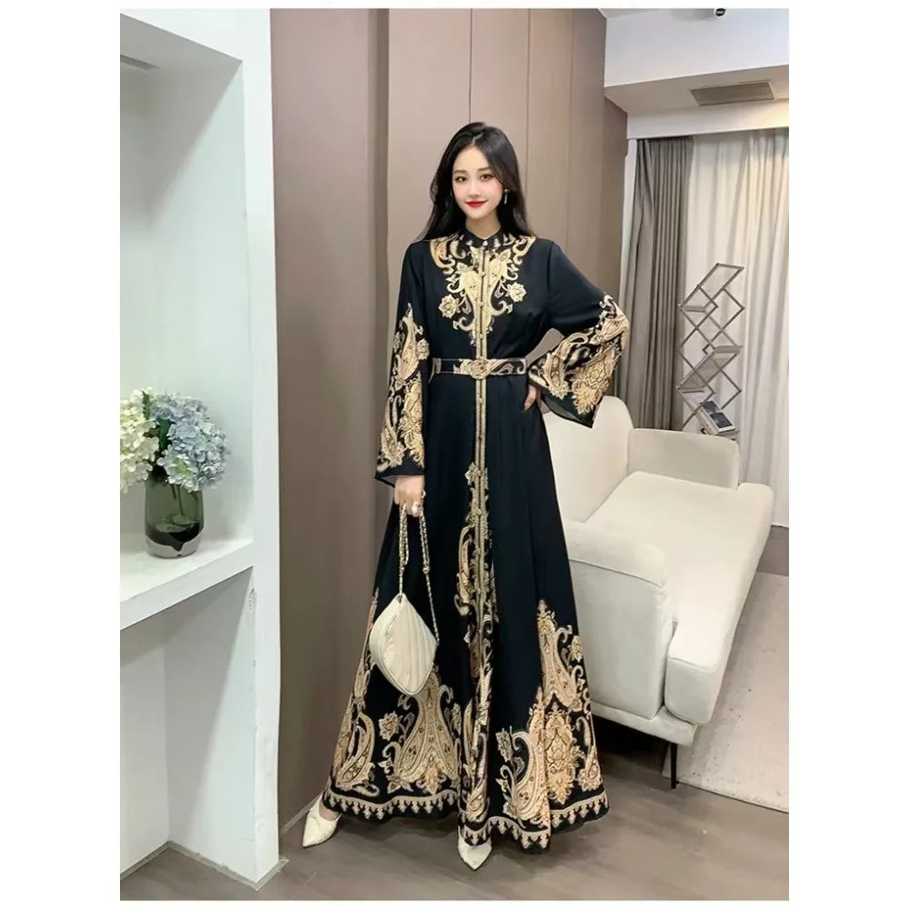 Printed Flare Sleeve Belted Eid Abaya
