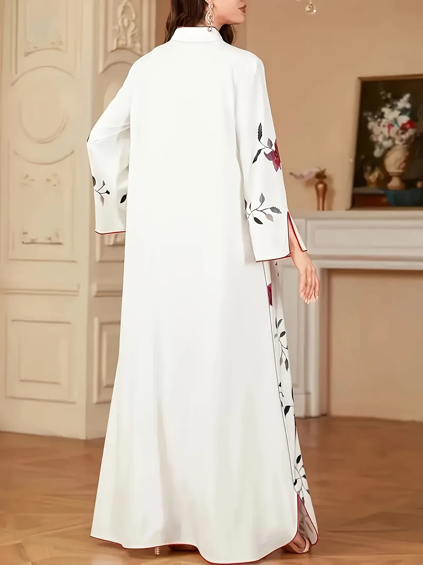 Floral Print V-Neck Slit Hem Maxi Skirt Dress
