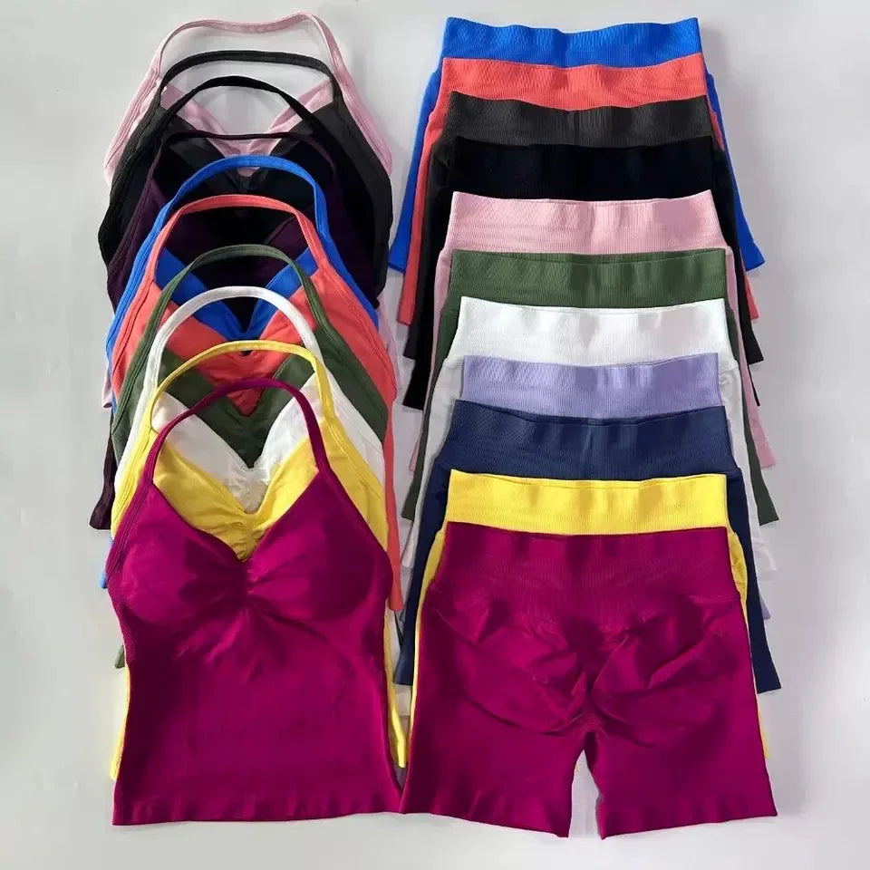 Halter Neck Sports Bra & Shorts Set
