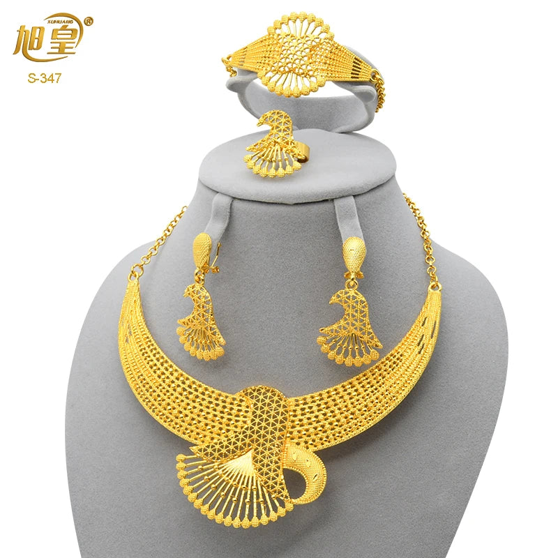 Dubai 24K Gold Bridal Necklace & Earrings Set