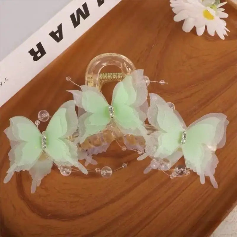 Sheer Butterfly Pearl Rhinestone Hair Claw