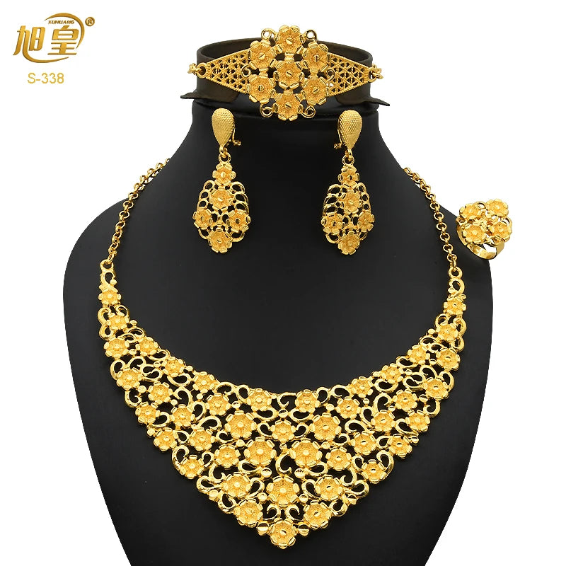Dubai 24K Gold Bridal Necklace & Earrings Set