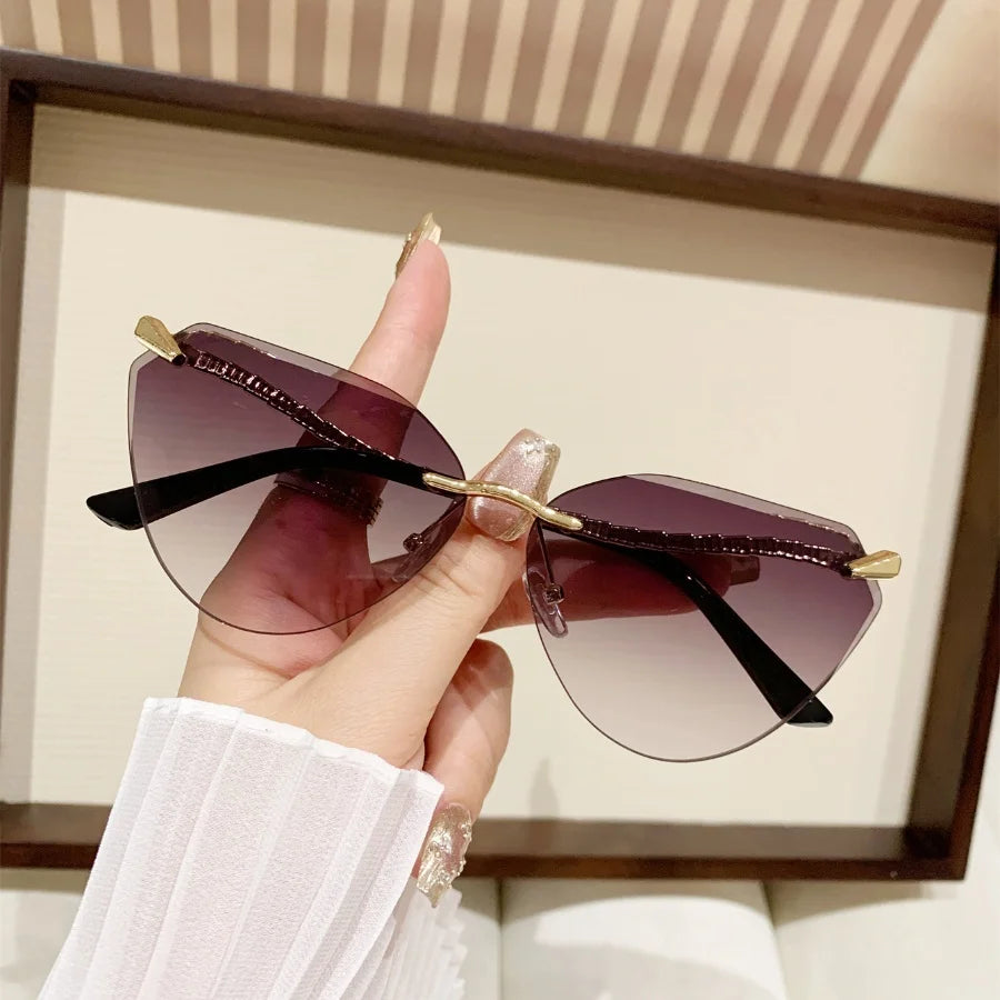 1Pc Women's Fashion Glasses New Style High-End Personality Snake Leg Frameless Cut-Edge Y2K Music Festival Trendy Street Photogr