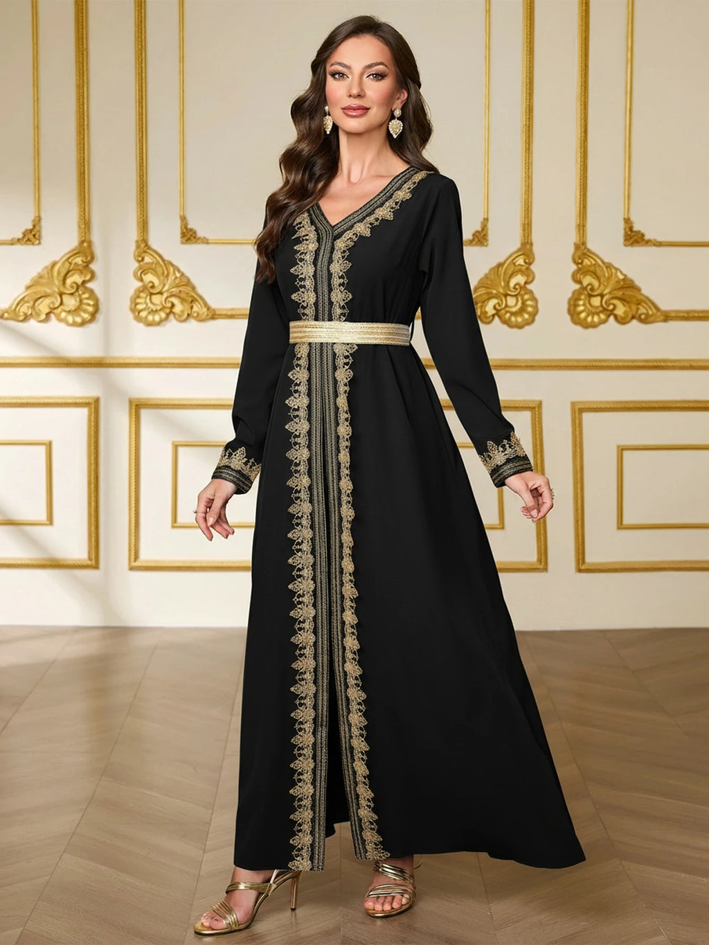 Floral Appliqué Moroccan Kaftan Abaya