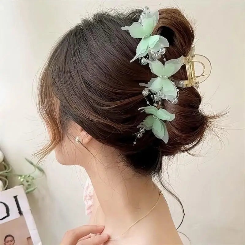 Sheer Butterfly Pearl Rhinestone Hair Claw