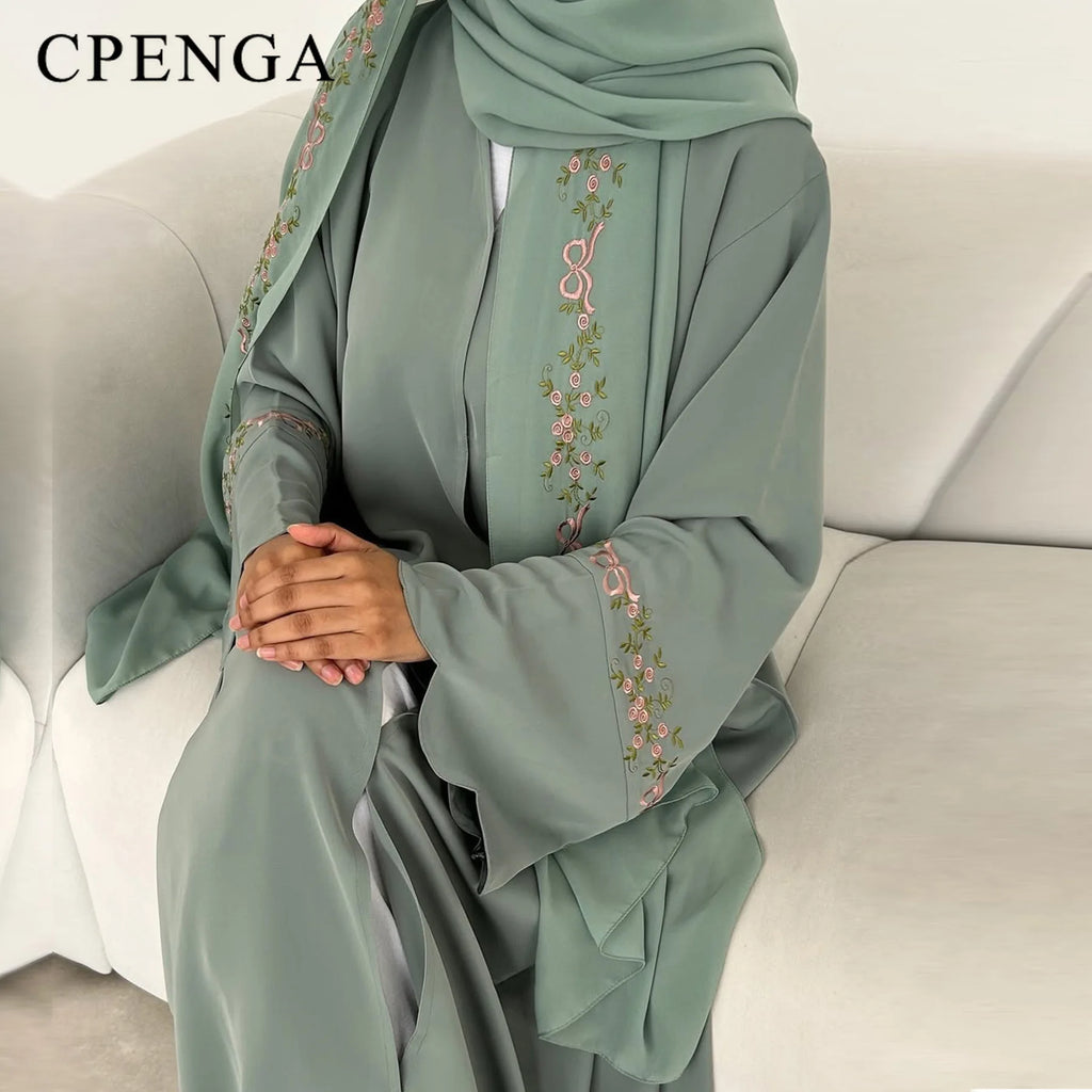 Luxurious Floral Embroidery Hijab Abaya Kaftan