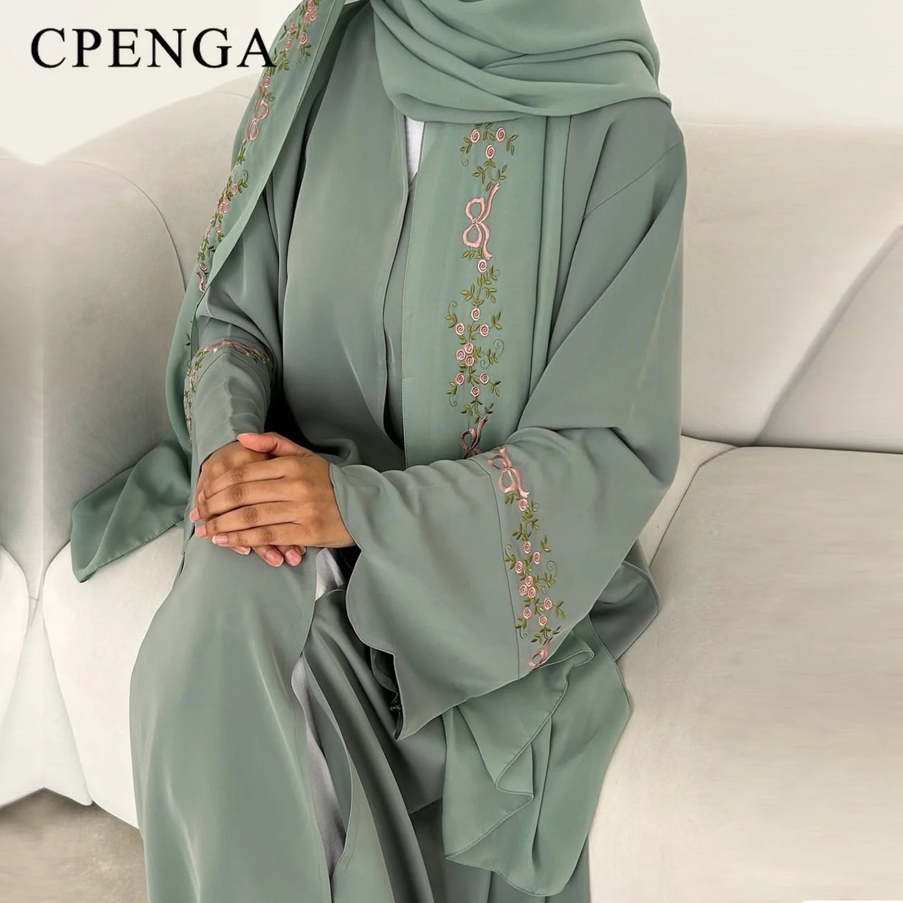 Luxurious Floral Embroidery Hijab Abaya Kaftan